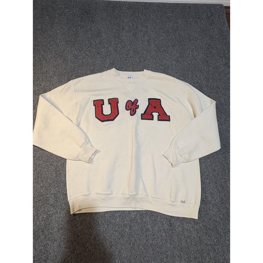 Vintage Russell Athletic Sweatshirt Mens XL White U Of A Collegiate Made USA 90s